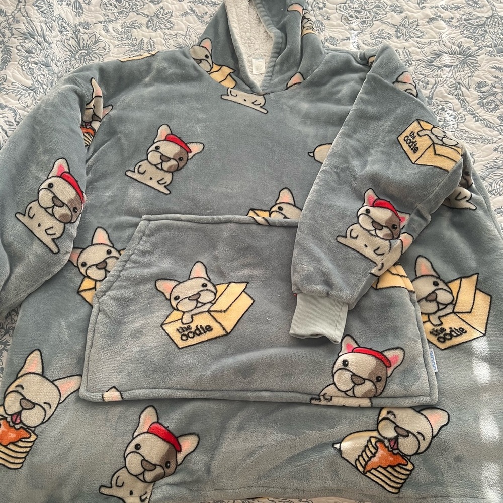 Gray Oodie with French Bull Dog Print